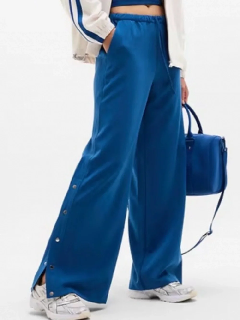NWT Athleta MVP Wide Leg Snap Leg Pant Trouser Maritime Blue Pull On Pant Large - Picture 6 of 16